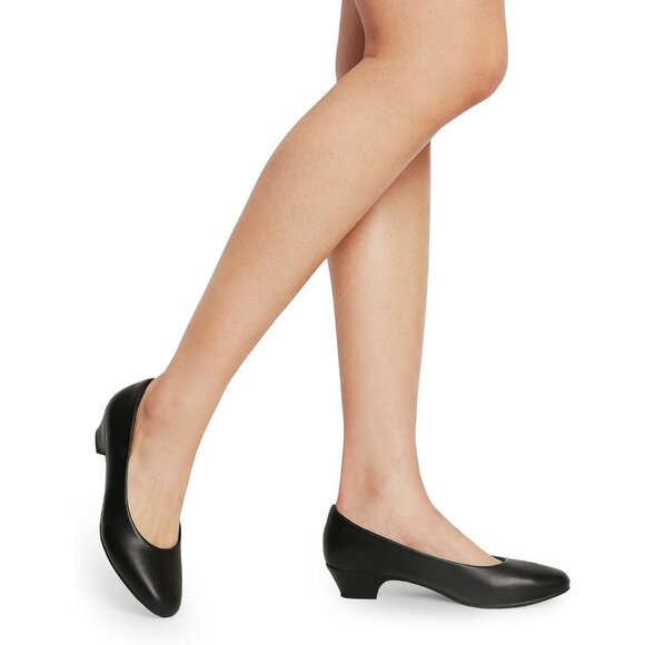 Dream Pairs Women's Black Pu Closed Pointed Toe Low Chunky Heel Pump Shoes - Picture 5 of 7